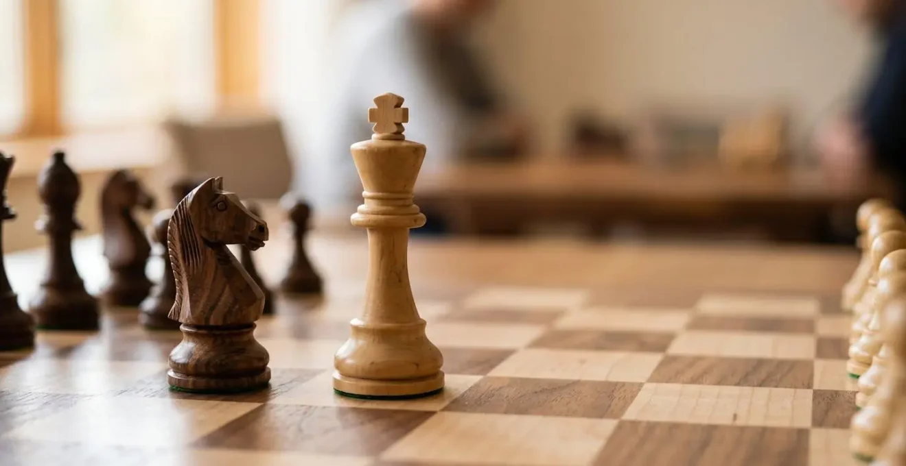 Strategic link building concept represented through chess positioning and competitive advantage elements