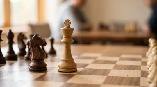 Strategic link building concept represented through chess positioning and competitive advantage elements