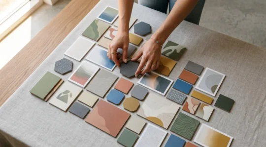 Creative professional workspace showcasing modular content adaptation across multiple digital platforms