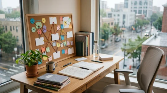 Collaborative workspace with content authority framework elements in natural lighting