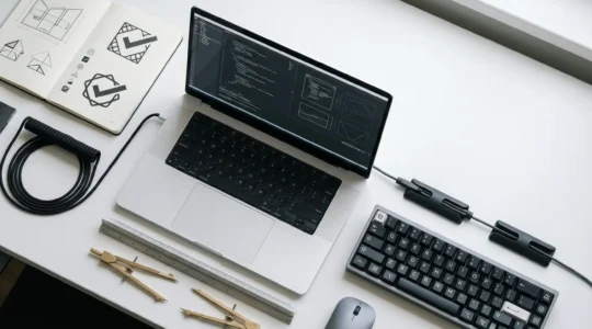 Clean, organized digital workspace with abstract code elements and quality assurance symbols highlighting safe structured data implementation