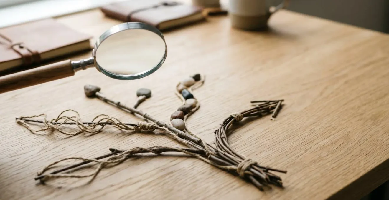 A magnifying glass examining diverging search paths representing multiple user intentions for the same query